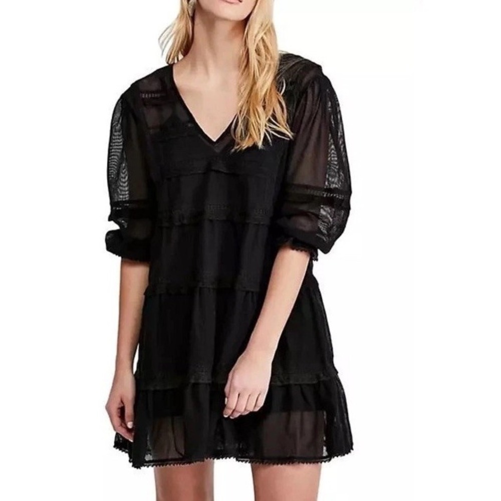 Free People‎ Berlin Lace Fit & Flare Mini Dress Sz XS Black